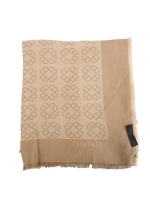 TWIN-SET Kefia beige Twinset logo all over bordo sfrangiato in DONNA