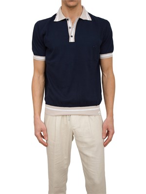 Polo blu Peuterey in tricot di cotone con dettagli a contrasto in UOMO
