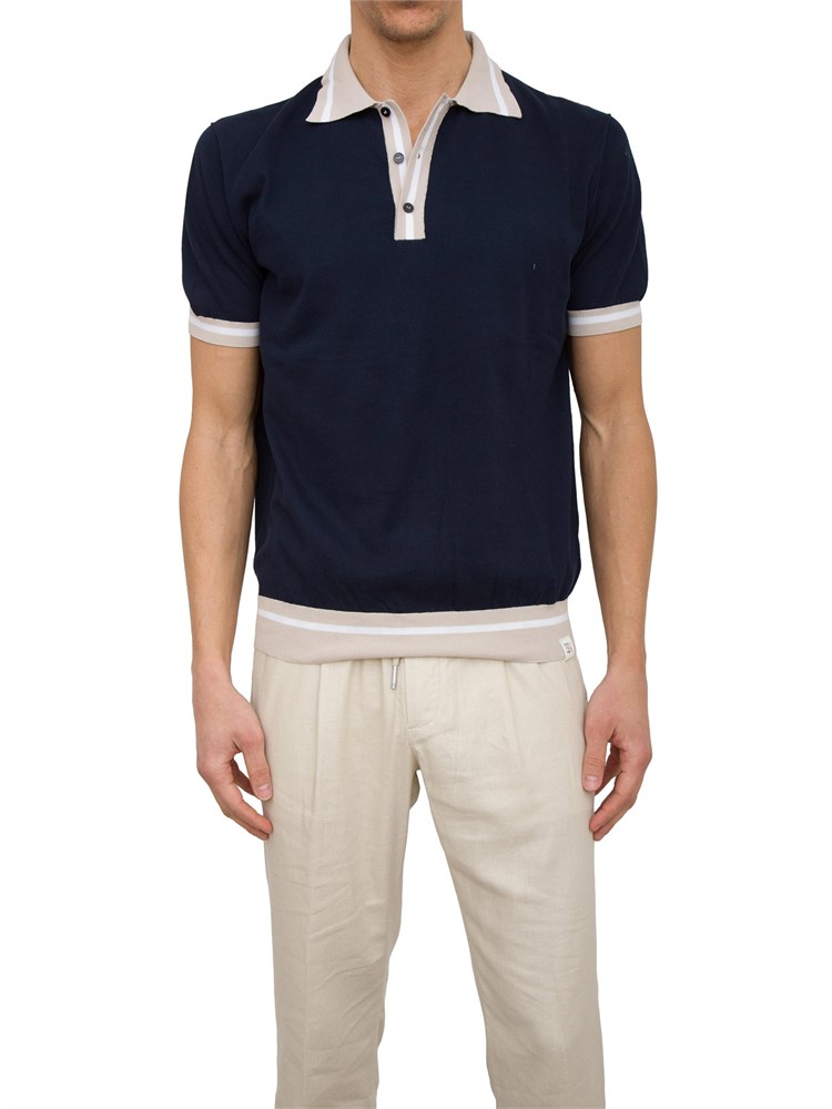Polo blu Peuterey in tricot di cotone con dettagli a contrasto
