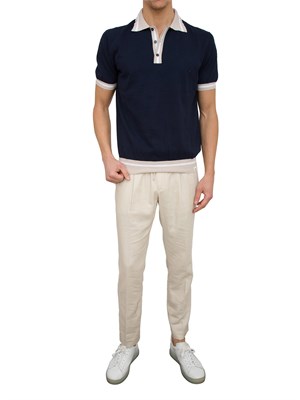 Polo blu Peuterey in tricot di cotone con dettagli a contrasto in UOMO