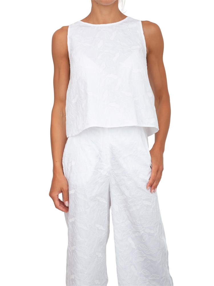 Top svasato iBlues in popeline di cotone bianco con ricami