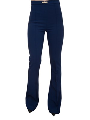 Pantaloni blu a zampa in doppio crêpe leggero Elisabetta Franchi in DONNA
