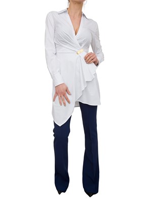 Pantaloni blu a zampa in doppio crêpe leggero Elisabetta Franchi in DONNA