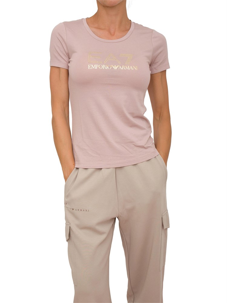 T-shirt donna maxi logo EA7 Emporio Armani in misto cotone e modal rosa