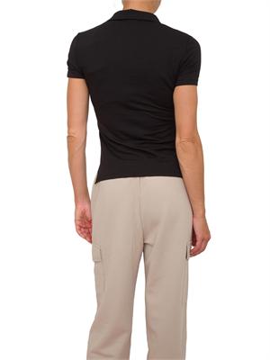 Polo donna EA7 Emporio Armani in misto cotone e modal nero con logo borchie in DONNA