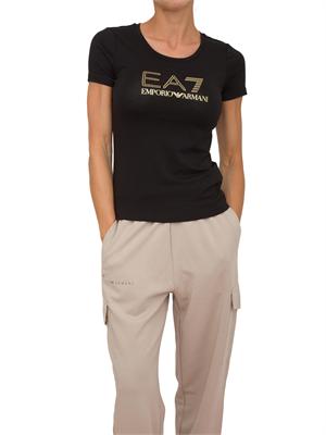 T-shirt donna maxi logo EA7 Emporio Armani in misto cotone e modal nero in DONNA
