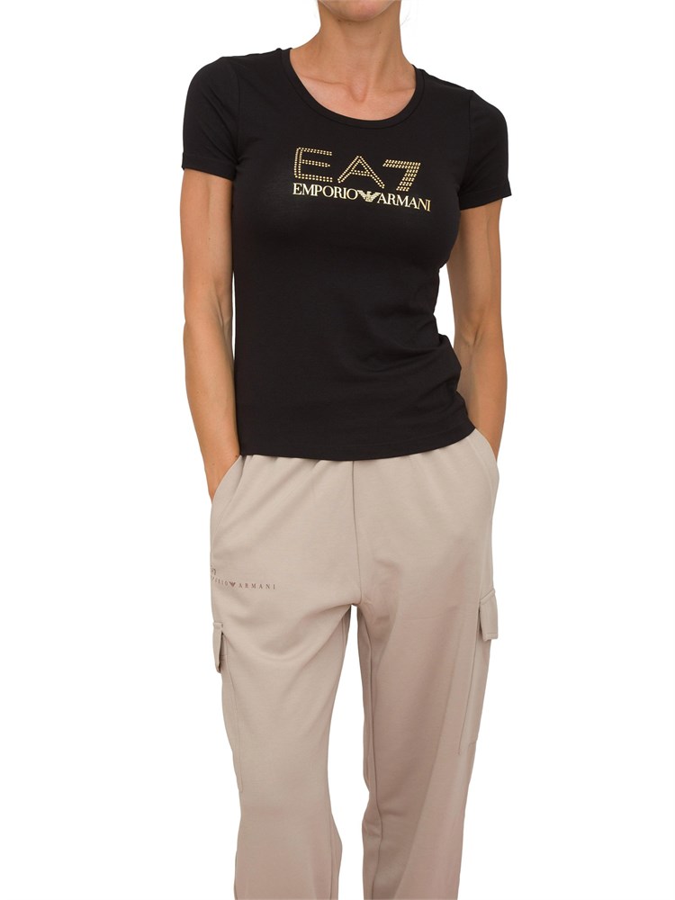 T-shirt donna maxi logo EA7 Emporio Armani in misto cotone e modal nero