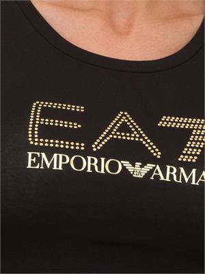 T-shirt donna maxi logo EA7 Emporio Armani in misto cotone e modal nero in DONNA