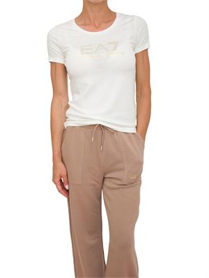T-shirt donna maxi logo EA7 Emporio Armani in misto cotone e modal avorio in DONNA