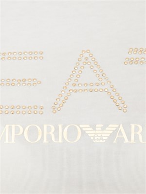 T-shirt donna maxi logo EA7 Emporio Armani in misto cotone e modal avorio in DONNA