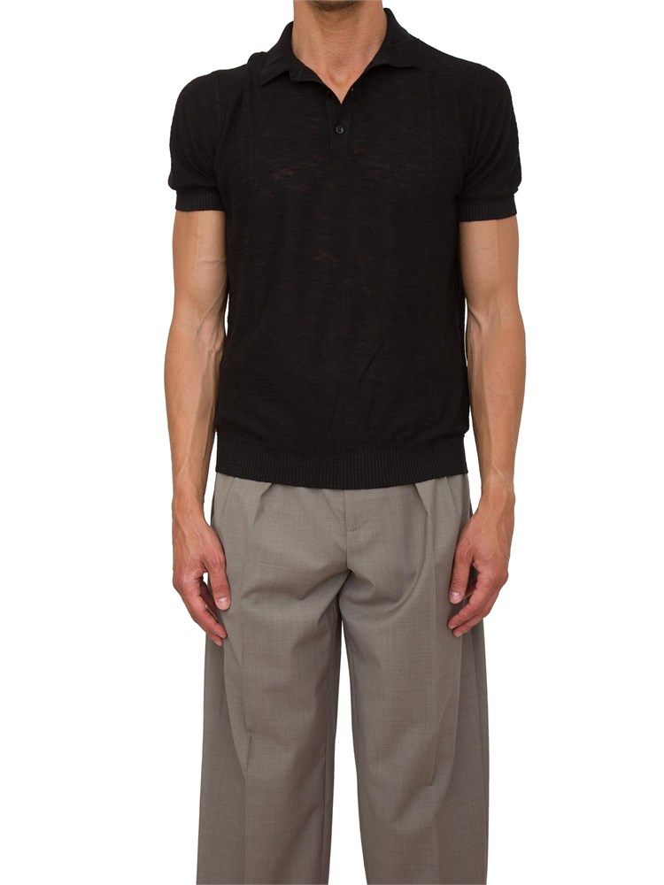 Polo in maglia Antony Morato nero in misto lino con badge logato