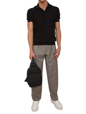 Polo in maglia Antony Morato nero in misto lino con badge logato in UOMO
