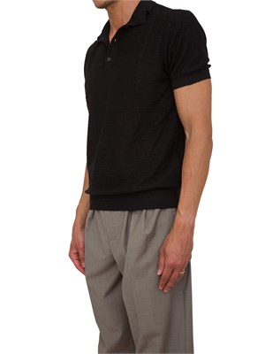 Polo in maglia Antony Morato nero in misto lino con badge logato in UOMO