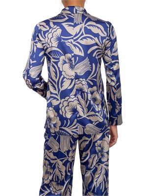 Giacca donna doppiopetto Emme Marella in raso stretch con stampa floreale blu in DONNA