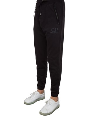 Pantalone tuta uomo nero C.P. Company in cotone con logo stampato in UOMO