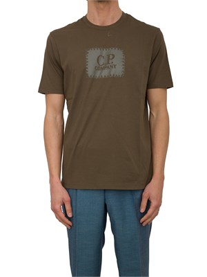 T-shirt verde girocollo C.P. Company in cotone con logo stampato in UOMO