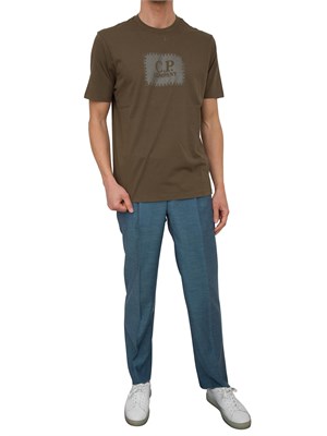 T-shirt verde girocollo C.P. Company in cotone con logo stampato in UOMO