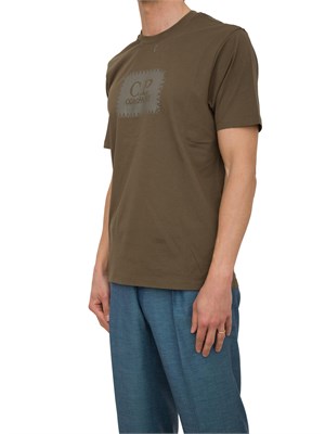 T-shirt verde girocollo C.P. Company in cotone con logo stampato in UOMO