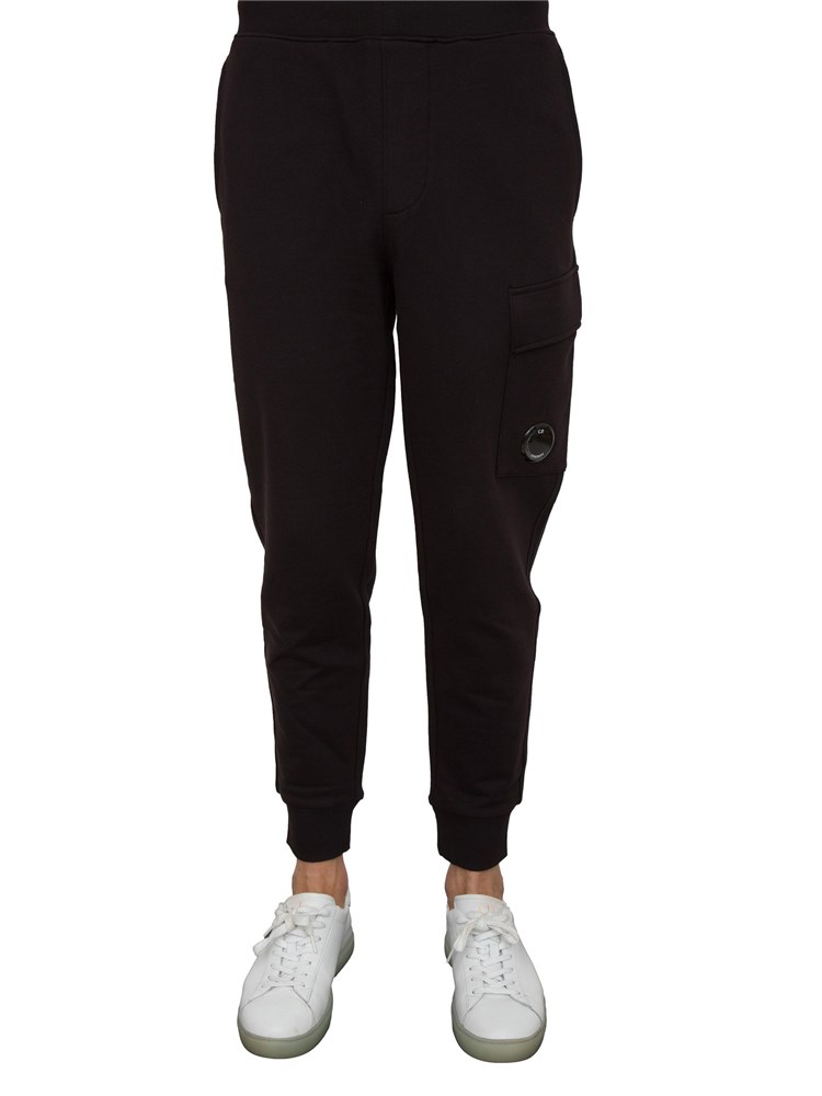 Pantaloni sportivi uomo C.P. Company in cotone nero con tasca cargo con lente