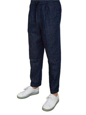 Pantaloni chino Jacob Cohen modello carrot con coulisse in popeline blu denim in UOMO