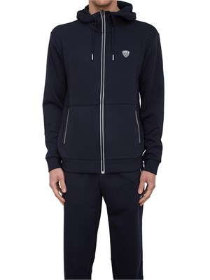 EA7 EMPORIO ARMANI Felpa con cappuccio Ea7 in misto viscosa stretch blu in UOMO