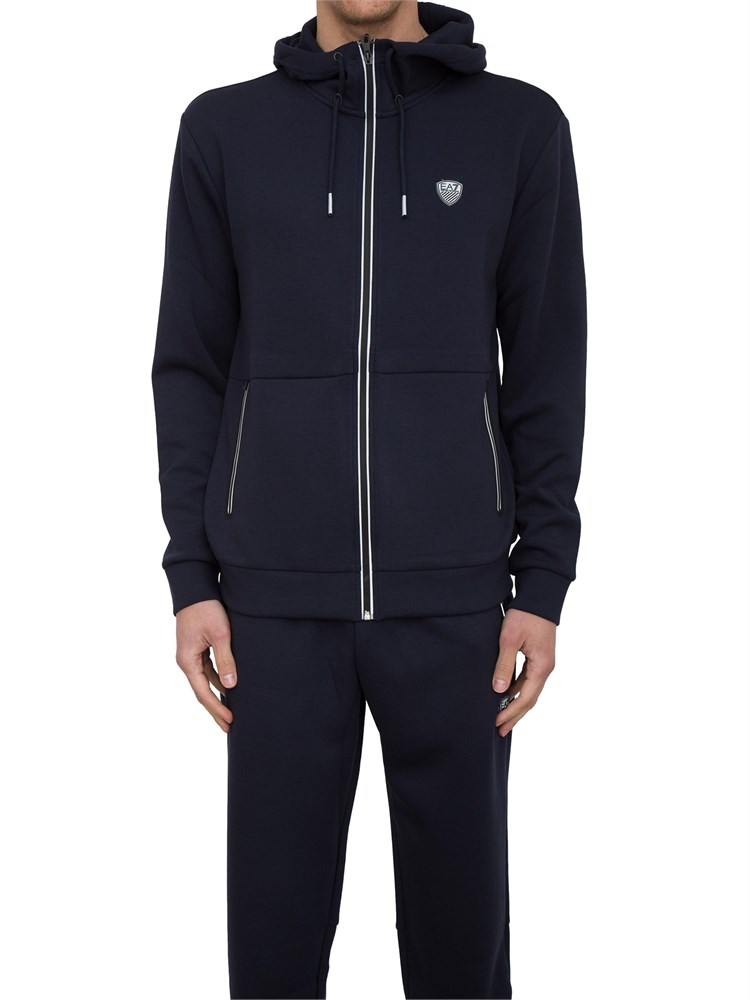 EA7 EMPORIO ARMANI Felpa con cappuccio Ea7 in misto viscosa stretch blu