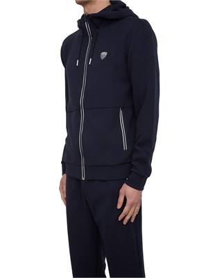 EA7 EMPORIO ARMANI Felpa con cappuccio Ea7 in misto viscosa stretch blu in UOMO
