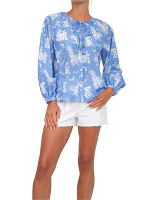 Camicia Marella in cotone azzurro con stampa floreale all over in DONNA