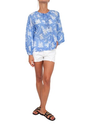 Camicia Marella in cotone azzurro con stampa floreale all over in DONNA