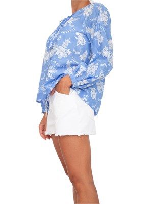 Camicia Marella in cotone azzurro con stampa floreale all over in DONNA