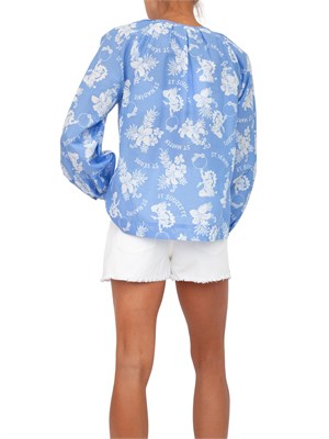 Camicia Marella in cotone azzurro con stampa floreale all over in DONNA
