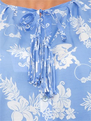 Camicia Marella in cotone azzurro con stampa floreale all over in DONNA