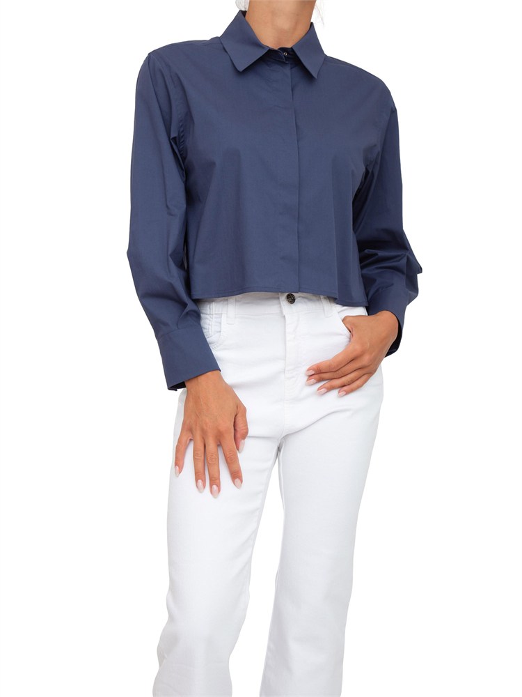 Camicia Marella in popeline stretch blu