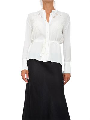 TWIN-SET Camicia bianca manica lunga Twinset con ricami, perline e intarsi in rete in DONNA