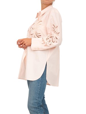TWIN-SET Camicia Twinset modello oversize in popeline rosa con ricamo in DONNA