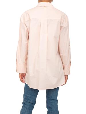 TWIN-SET Camicia Twinset modello oversize in popeline rosa con ricamo in DONNA