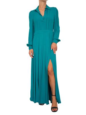 TWIN-SET Abito lungo Twinset in georgette plissé verde acqua con collo camicia e maniche lunghe in DONNA