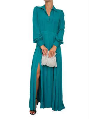 TWIN-SET Abito lungo Twinset in georgette plissé verde acqua con collo camicia e maniche lunghe in DONNA