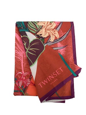 TWIN-SET Kefiah jacquard rossa con stampa a fiori Twinset in DONNA