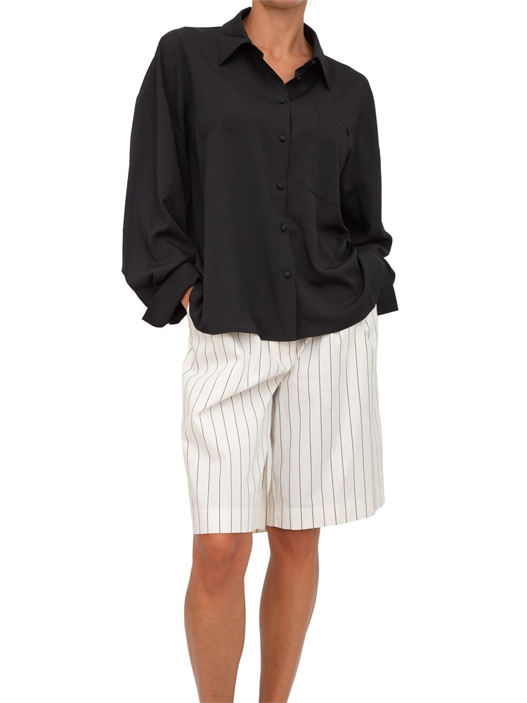 TWIN-SET Camicia Twinset Actitude in crêpe de Chine nera con tasca avanti