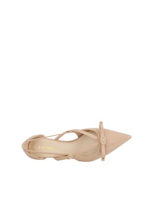 TWIN-SET Décolleté Twinset in vernice con fiocco beige in DONNA