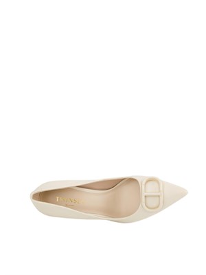 TWIN-SET Décolleté in pelle Twinset con Oval T bianco in DONNA