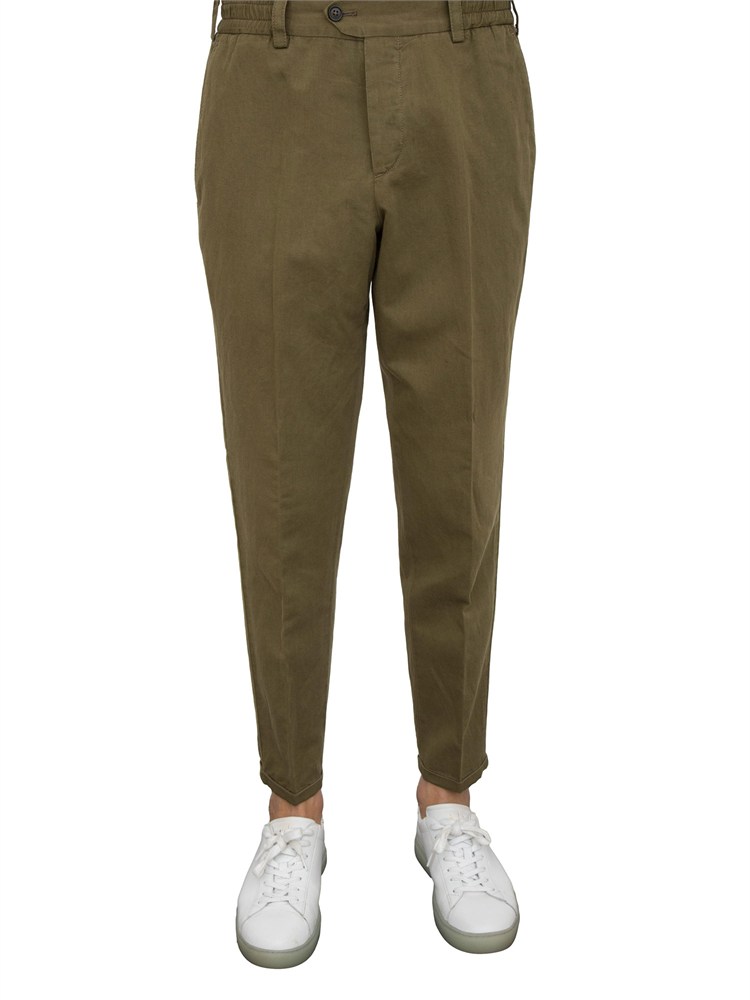 Pantaloni uomo PT Torino in gabardina di cotone verde con tasche alla francese