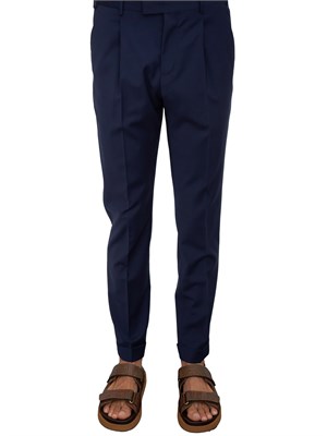 Pantaloni uomo PT Torino in gabardina di cotone blu con linea carrot in UOMO