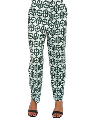 Pantaloni donna Emme Marella in popeline di puro cotone con stampa verde in DONNA