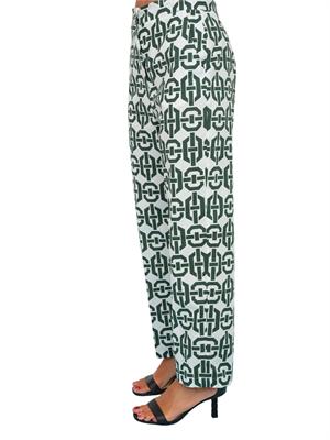 Pantaloni donna Emme Marella in popeline di puro cotone con stampa verde in DONNA