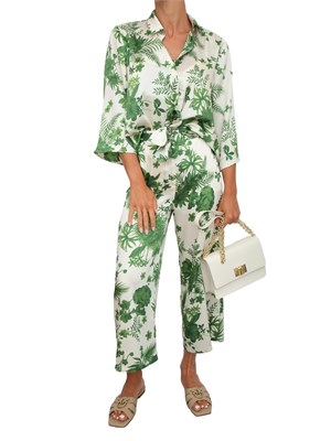 Pantaloni Emme Marella in twill con stampa foliage verde all over in DONNA