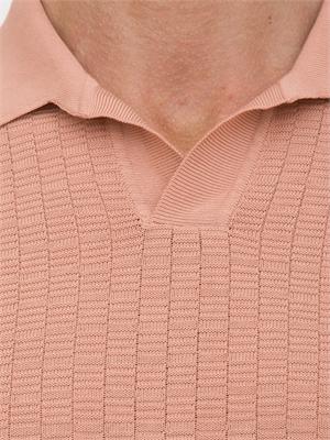Polo uomo Aiace Galassi in leggero cotone rosa con lavorazione trama in UOMO