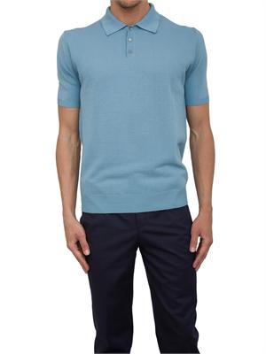 Polo maglia uomo Aiace Galassi in cotone azzurro con trama lavorata davanti in UOMO