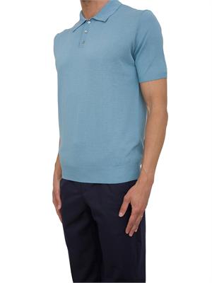 Polo maglia uomo Aiace Galassi in cotone azzurro con trama lavorata davanti in UOMO